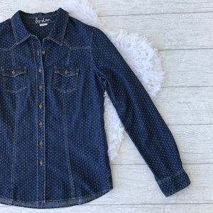 Boden Polka Dot Denim Button Down sz 6